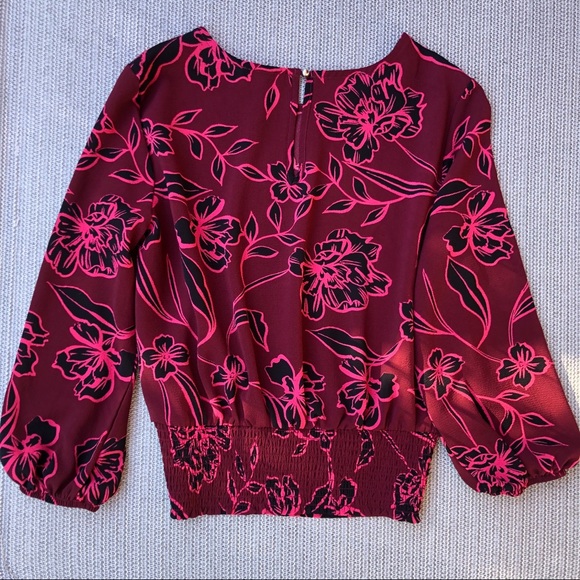 OLM Floral Blouse w/ Elastic Waist & Balloon Sleeves - Picture 2 of 16